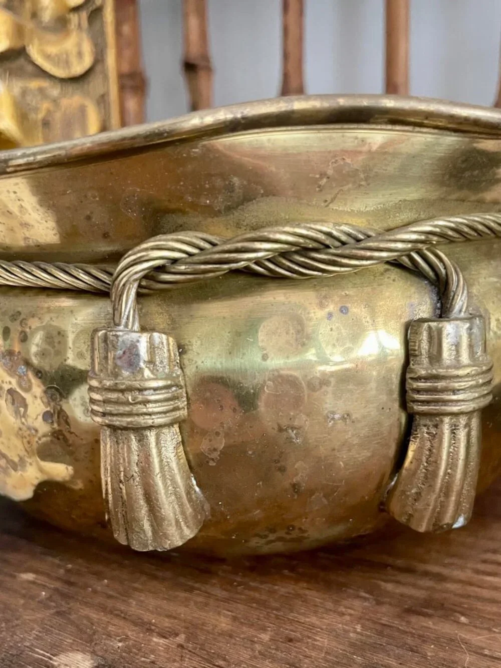 3 piece Vintage Brass Decor Collection Hammered Brass Bowl, Goblet & cachepot
